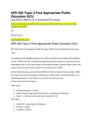 SPD 300 Topic 3 Free Appropriate Public Education GCU