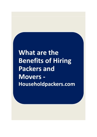 Packers and Movers Hiring Benefits - Householdpackers