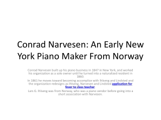 Conrad Narvesen: An Early New York Piano Maker From Norway