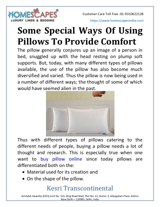 Some Special Ways Of Using Pillows To Provide Comfort