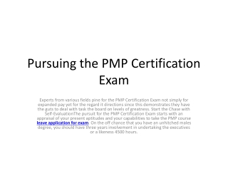 Pursuing the PMP Certification Exam