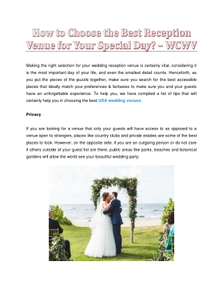 How to Choose the Best Reception Venue for Your Special Day? - WCWV