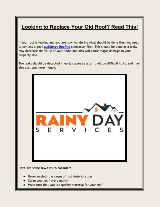 Looking to Replace Your Old Roof? Read This!