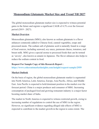Monosodium Glutamate Market Size and Trend Till 2027