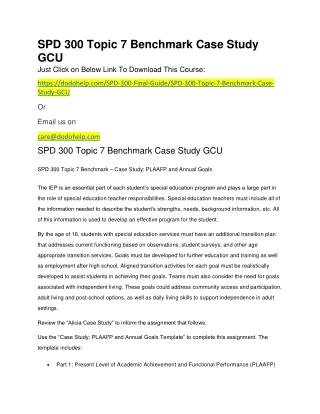 SPD 300 Topic 7 Benchmark Case Study GCU