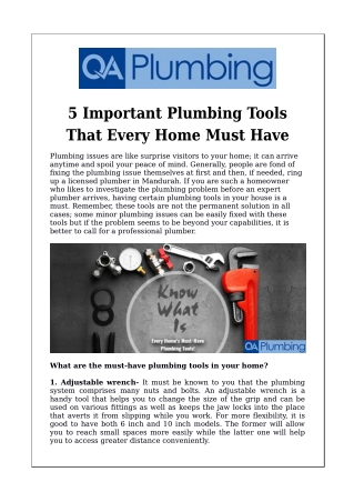 5 Important Plumbing Tools That Every Home Must Have