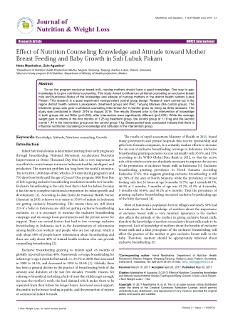 Effect of Nutrition Counseling Knowledge and Attitude toward Mother Breast Feeding and Baby Growth in Sub Lubuk Pakam