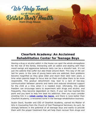 Clearfork Academy: An Acclaimed Rehabilitation Center for Teenage Boys