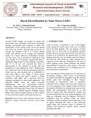 Rural Electrification by Solar Power LEDs