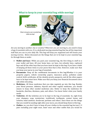 What to keep in your essential bag while moving?