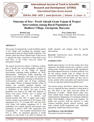 Outcome of Swa Prerit Adrash Gram Yojana and Project Interventions among Rural Population of Budhera Village, Gurugram,