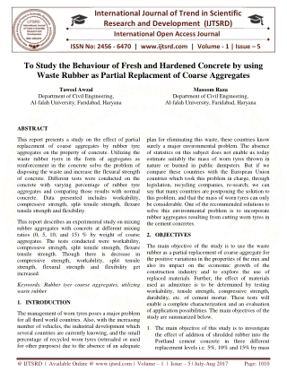 To Study the Behavior of Fresh and Hardened Concrete by Using Waste Rubber as Partial Replacement of Coarse Aggregates
