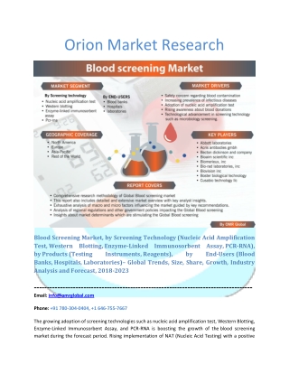 Blood Screening Market: Industry Growth, Size, Share and Forecast 2018-2023