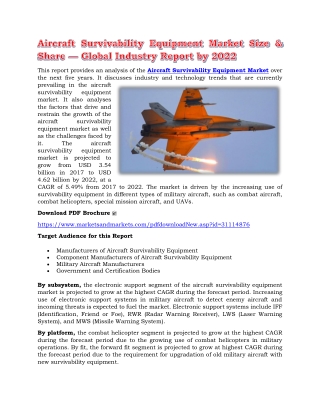 Aircraft Survivability Equipment Market Size & Share — Global Industry Report by 2022