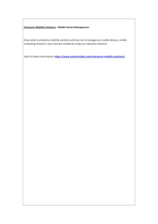 Enterprise Mobility Solutions - Mobile Device Management