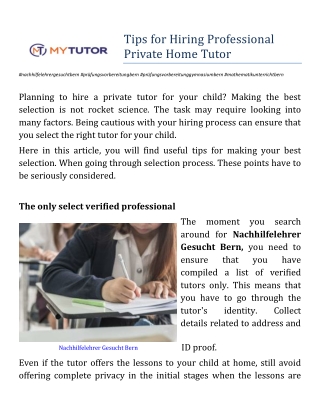 Tips for Hiring Professional Private Home Tutor