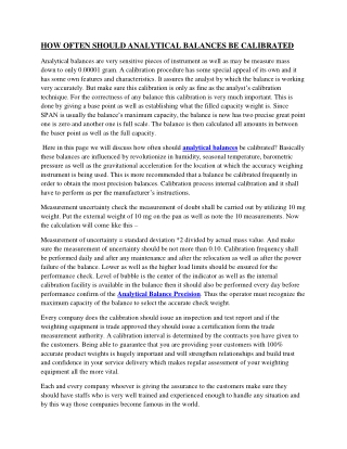 HOW OFTEN SHOULD ANALYTICAL BALANCES BE CALIBRATED