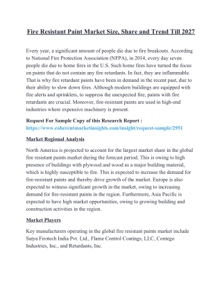 Fire Resistant Paint Market Size, Share and Trend Till 2027