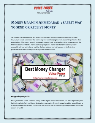 Money Gram in Ahmedabad : safest way to send or receive money