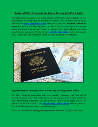 Real and Fake Passports for Sale at Reasonable Price Rates