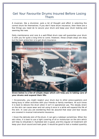 Get Your Favourite Drums Insured Before Losing Them