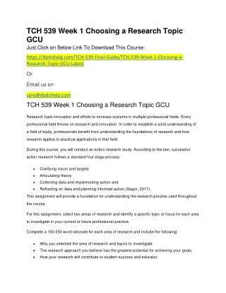 TCH 539 Week 1 Choosing a Research Topic GCU