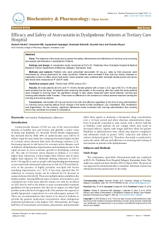 Efficacy and Safety of Atorvastatin in Dyslipidemic Patients at Tertiary Care Hospital