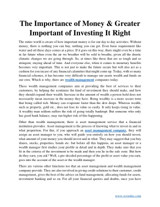 The Importance of Money, and Greater Important of Investing It Right