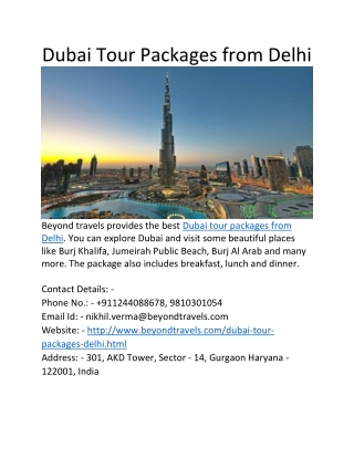 Dubai Tour Packages from Delhi