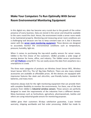 Make Your Computers To Run Optimally With Server Room Environmental Monitoring Equipment