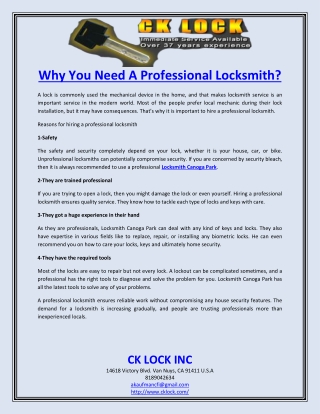 Why You Need A Professional Locksmith?