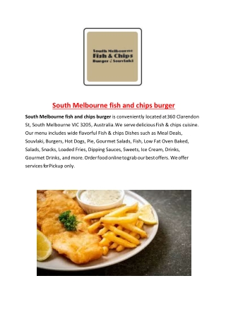 15% Off - South Melbourne fish and chips burger-South Melbourne - Order Food Online