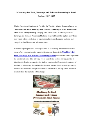 Machinery for Food, Beverage and Tobacco Processing Market in Saudi Arabia - Outlook to 2023