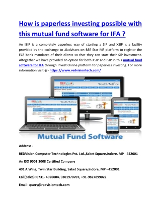 How is paperless investing possible with this mutual fund software for IFA ?