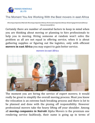 The Moment You Are Working With the Best movers in east Africa