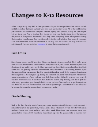 Changes to K-12 Resources