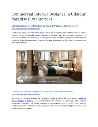 Commercial Interior Designer in Udaipur Paradise City Interiors