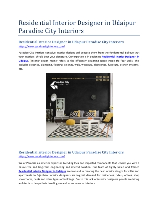 Residential Interior Designer in Udaipur Paradise City Interiors