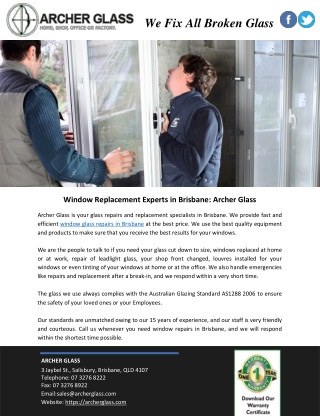 Window Replacement Experts in Brisbane: Archer Glass
