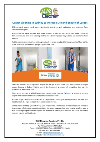 Carpet Cleaning in Sydney to Increase Life and Beauty of Carpet