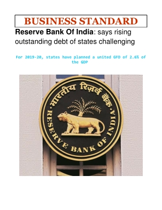 Reserve Bank Of India: says rising outstanding debt of states challenging
