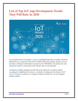 List of Top IoT App Development Trends That Will Rule In 2020