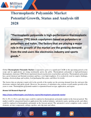 Thermoplastic Polyamide Market Potential Growth, Status and Analysis till 2028