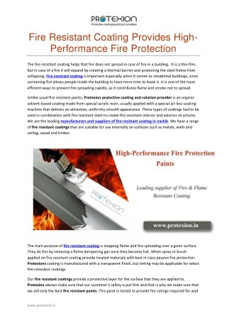 Fire Resistant Coating Provides High-Performance Fire Protection