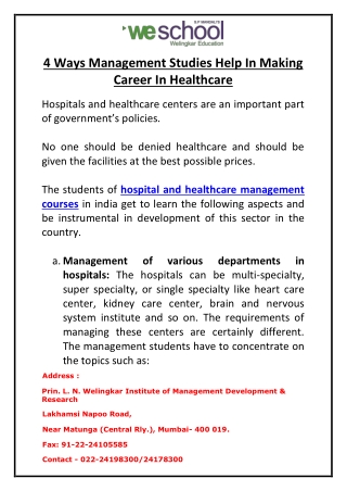 4 Ways Management Studies Help in Making Career In Healthcare