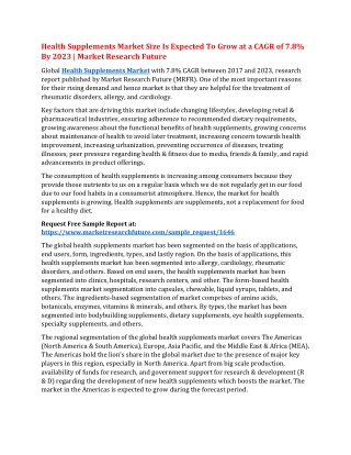Health Supplements Market Size Is Expected To Grow at a CAGR of 7.8% By 2023 | Market Research Future
