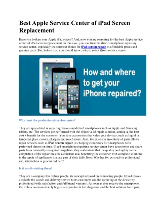 Best apple service center of i pad screen replacement