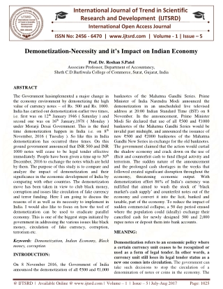 Demonetization Necessity and it's Impact on Indian Economy