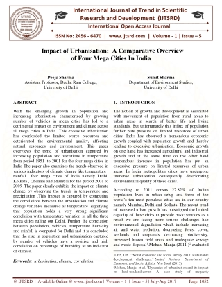 Impact of Urbanisation A Comparative Overview of Four Mega Cities in India