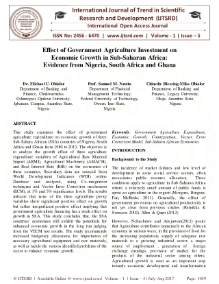 Effect of Government Agriculture Investment on Economic Growth in Sub Saharan Africa Evidence from Nigeria, South Africa